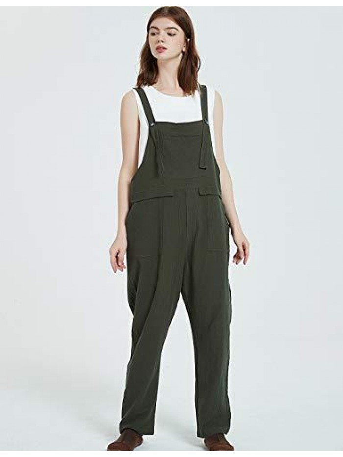 Women's Fashion Baggy Loose Linen Overalls Jumpsuit 