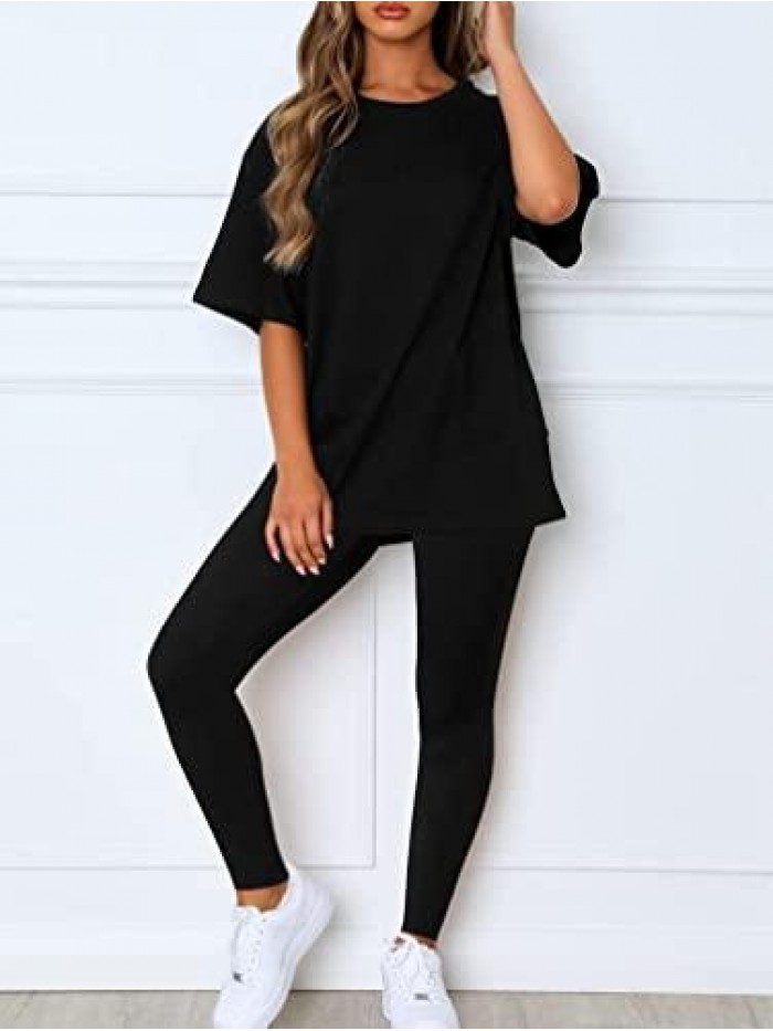 Women's Casual Pullover T-shirt Joggers Legging 2piece Jumpsuit 