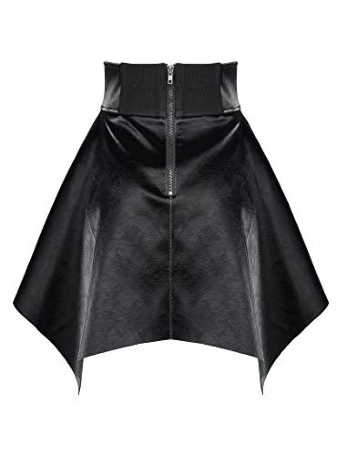 RAVE DAILY Women's Faux Leather Flared Mini Skater Skirt 