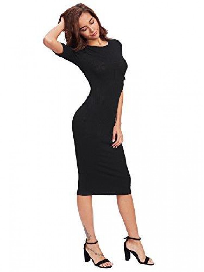 Women's Short Sleeve Elegant Sheath Pencil Dress 