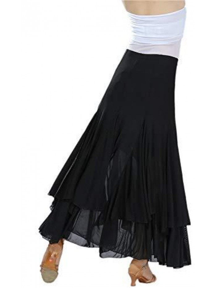 Elegant Ballroom Dancing Waltz Dance Party Long Swing Mesh Skirt 