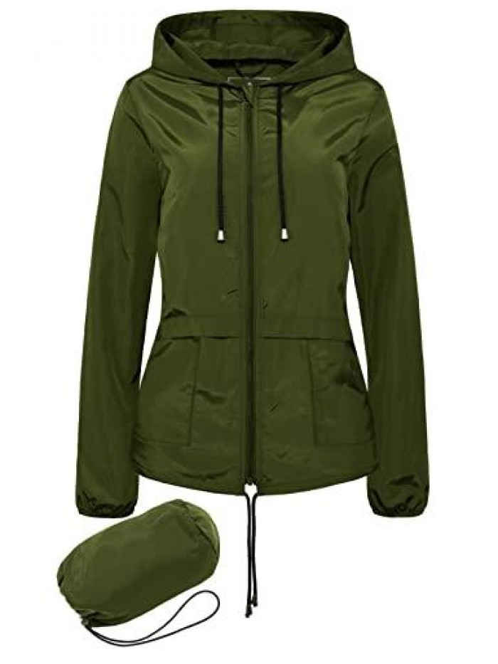 Women's Waterproof Rain Jacket Lightweight Raincoat Packable Hooded Outdoor Windbreaker 