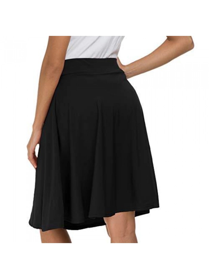 Womens Stretch Waist A-line Flared Skater Midi Skirt 