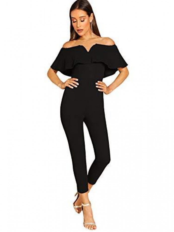 Women's Elegant Off Shoulder Ruffle High Waist Long Jumpsuit 