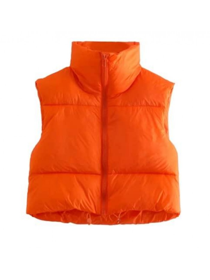 Winter Crop Vest Lightweight Sleeveless Warm Outerwear Puffer Vest Padded Gilet 