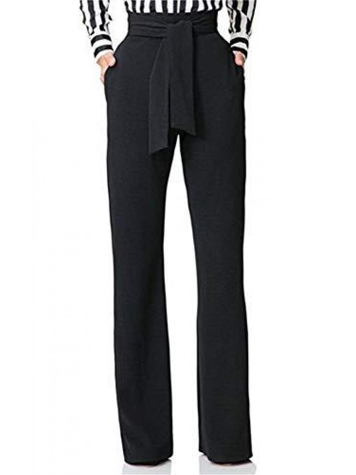 Women's Stretchy High Waisted Wide Leg Button-Down Pants 