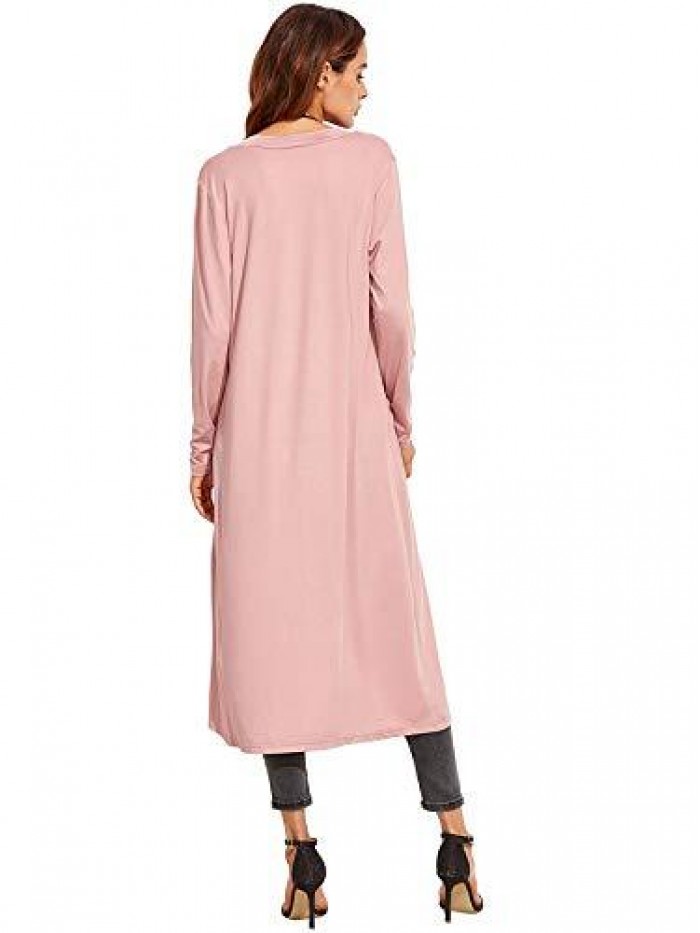 Women's Long Sleeve Open Front Long Maxi Cardigan Longline Duster Coat 