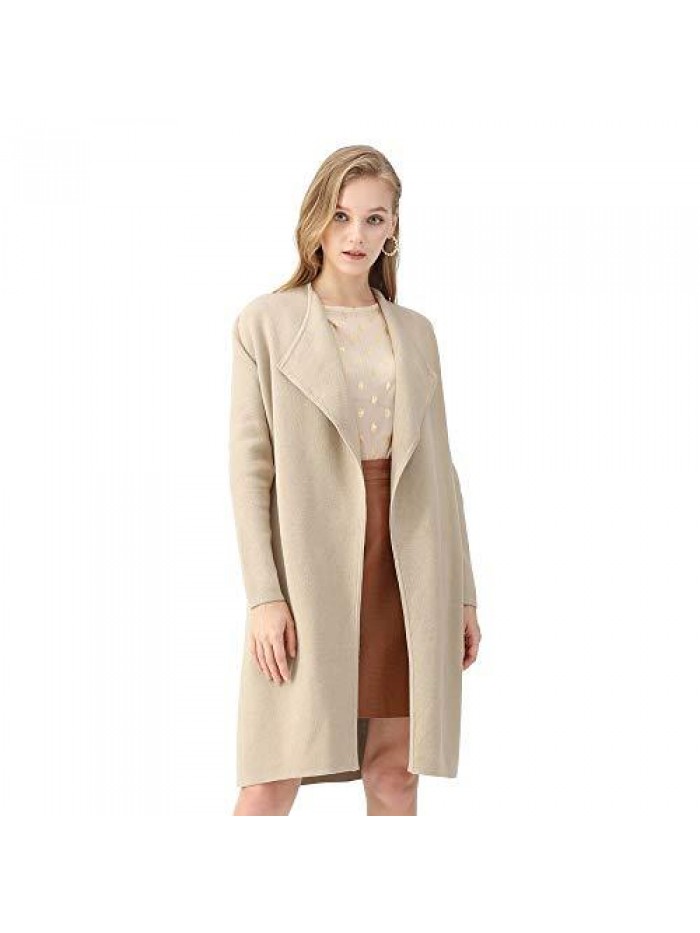 Women's Classy Light Tan/Black Open Front Knit Coat Cardigan 