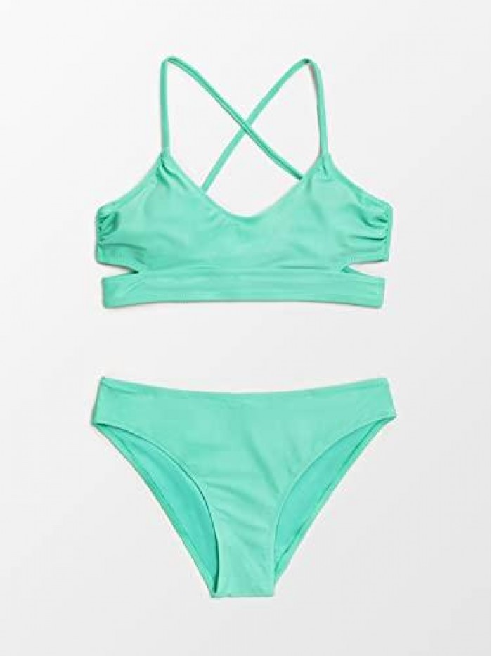 Women's Bikini Set Swimsuit Spaghetti Strap Scoop Neck Crisscross Tie Back 