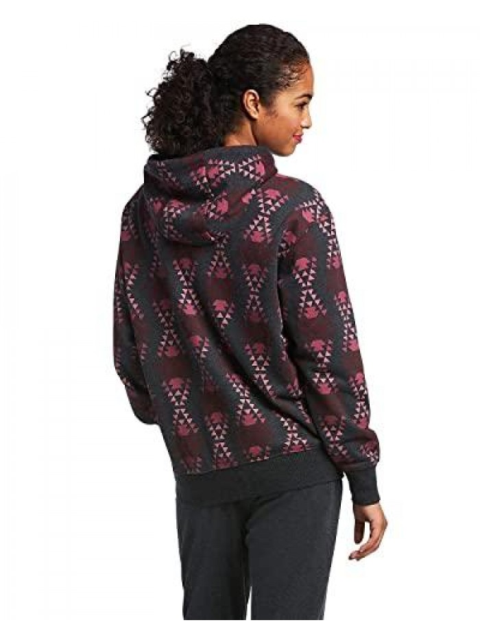 Women's Charcoal R.E.A.L. Southwestern Print Hoodie Pullover Sweatshirt 