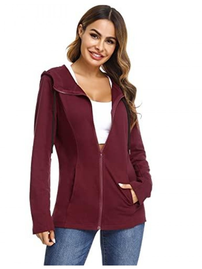 Women's Long Sleeve Full-Zip Hoodie Jacket Cotton Pullover Sweatshirt 