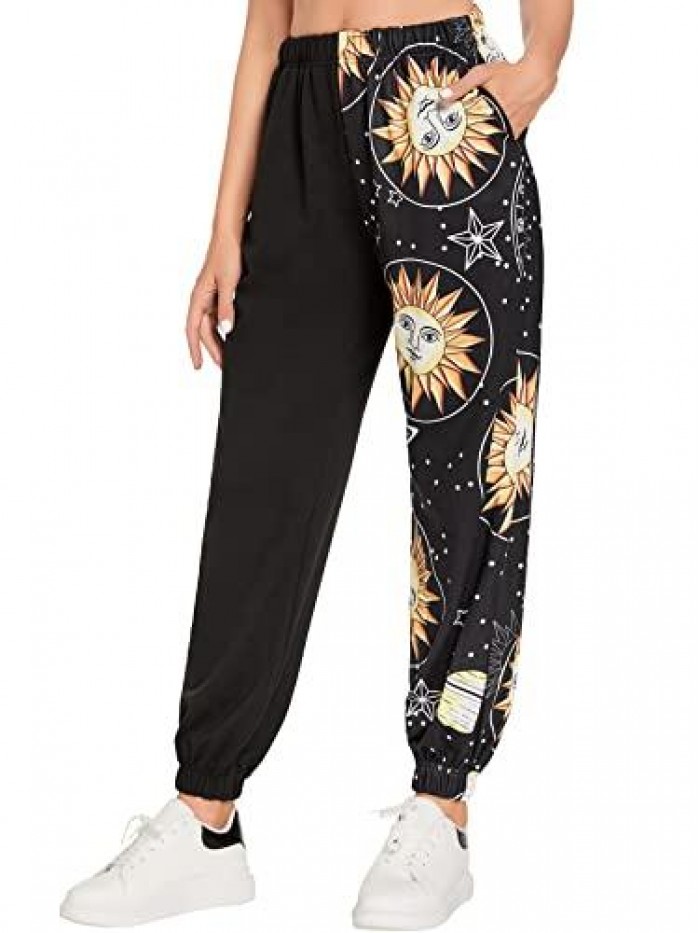 Women's Graphic Print Elastic Waist Sweatpants Casual Long Joggers 