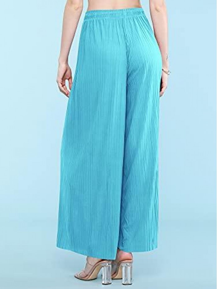 By Johnny Women's Pleated Wide Leg Palazzo Pants with Drawstring 