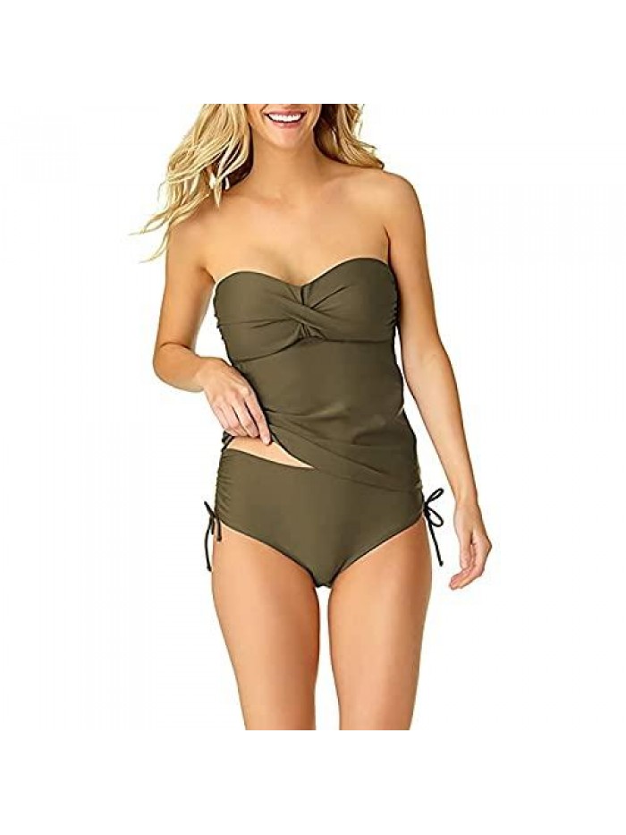 Ruched Bathing Suit Top Tummy Control Bandeau Tankini Top Only 