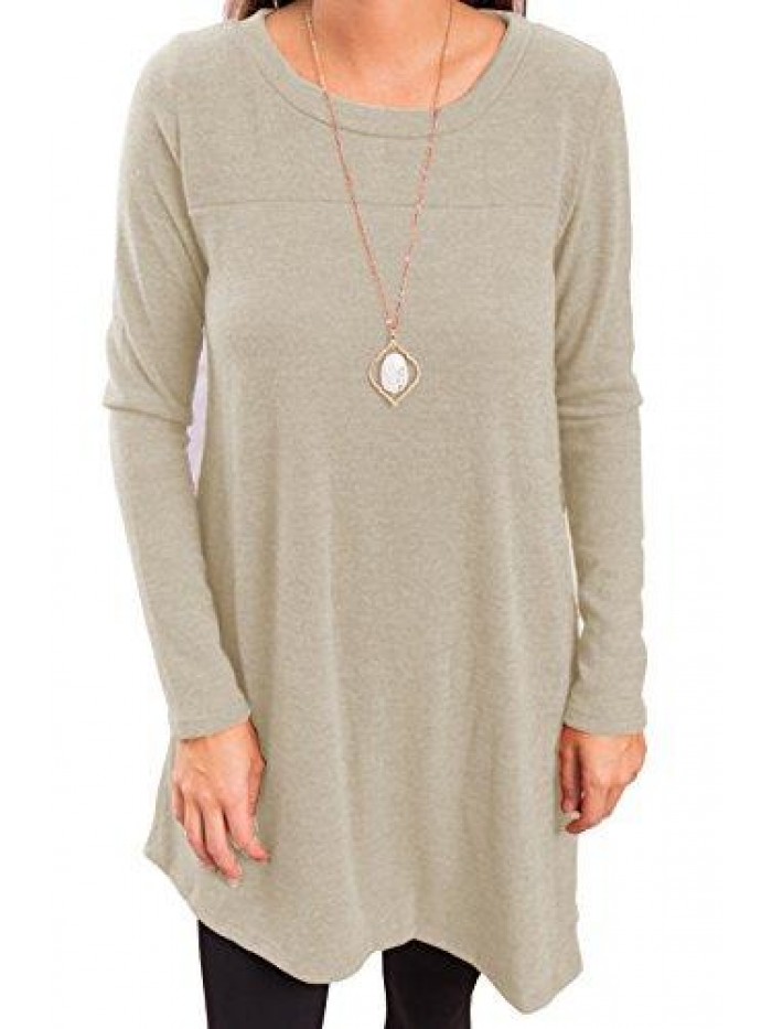 Women's Long Sleeve Scoop Neck Button Side Sweater Tunic Dress 