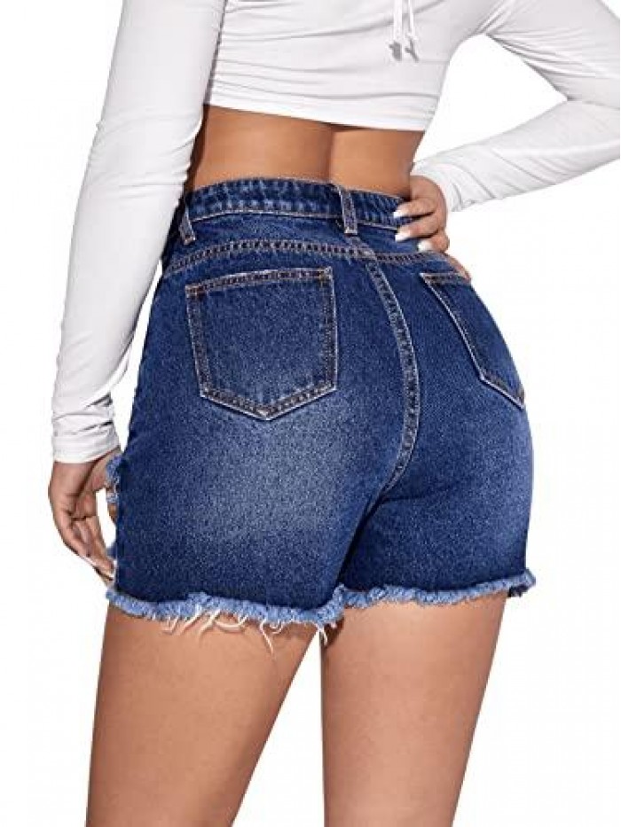 Women's Summer Denim Shorts Frayed Raw Hem Jeans Shorts 