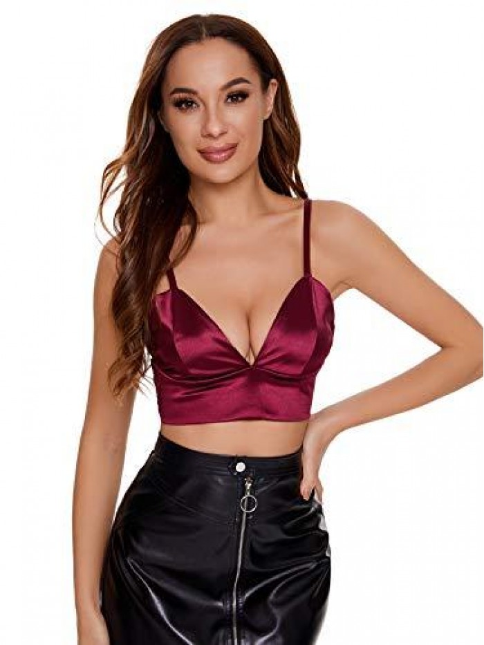 Women's Strappy Plain V Neck Vest Sexy Bralette Cami Crop Top 