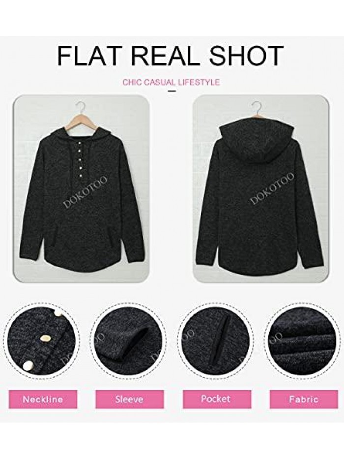 Womens Button Collar Drawstring Stitching Sweatshirts Hoodies Pullover 