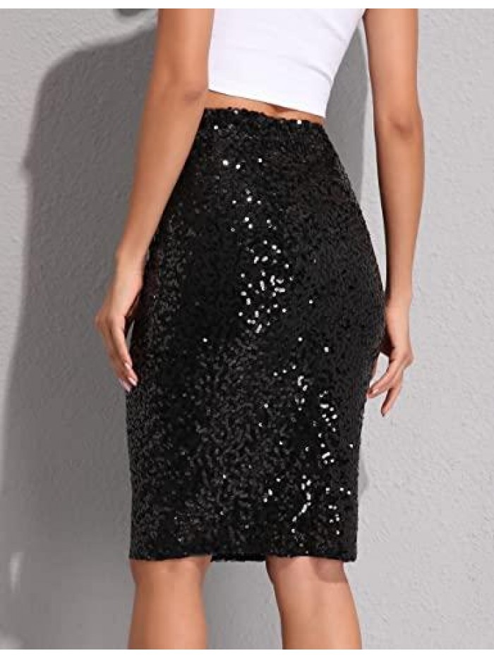 Women's Sequin Skirt High Waist Sparkle Pencil Skirt Party Cocktail 