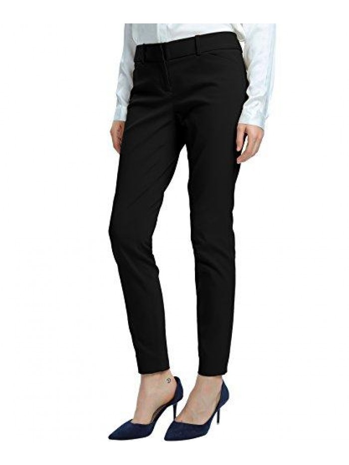 Women's Straight Pants Stretch Slim Skinny Solid Trousers Casual Business Office 