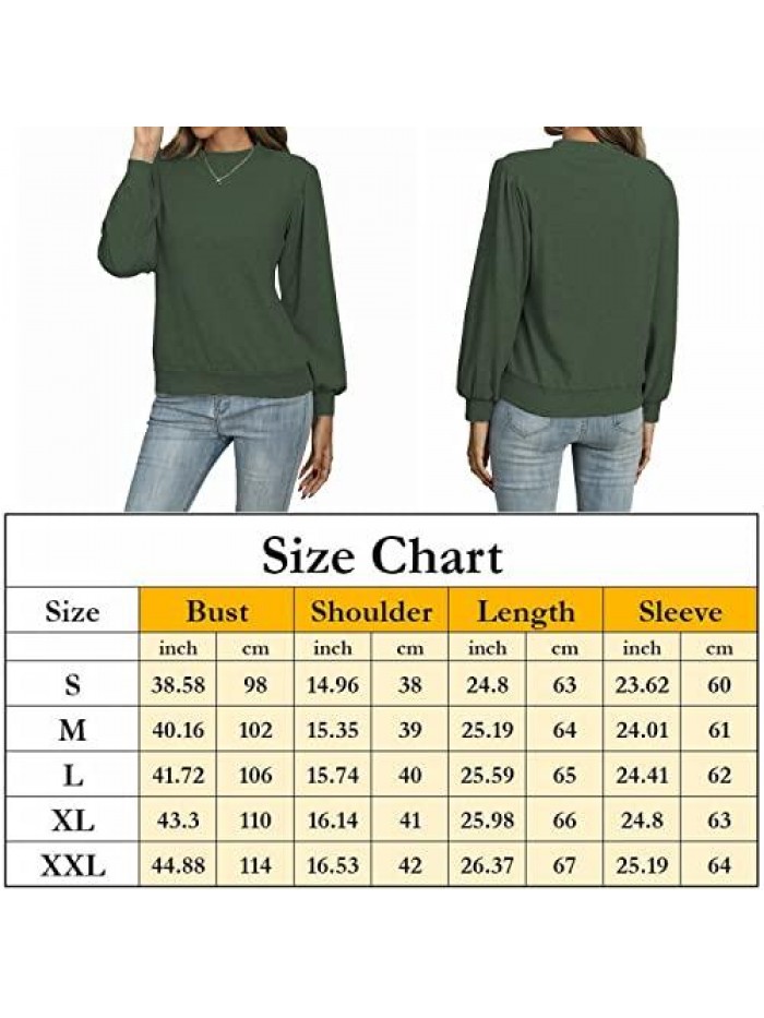 Women Comfy T Shirt Puff Long Sleeve Casual Pullover Tunic Tops 