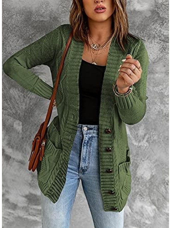 Women Open Front Cardigan Sweater Button Down Knit Sweater Coat 