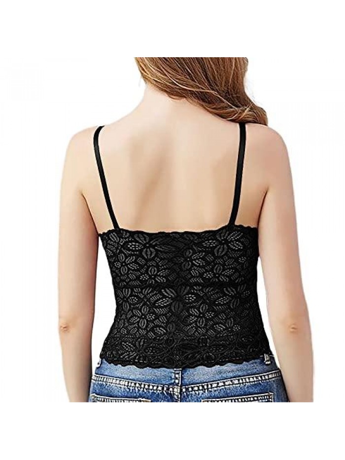 Women's Soft Casual Lace Crochet Spaghetti Strap Cami Crop Top Camisole 