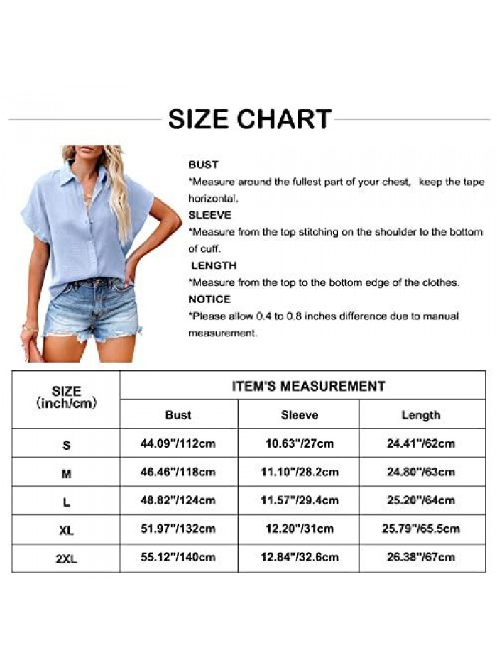 Women Short Sleeve Button Down Shirts Linen Casual Collar Blouses 