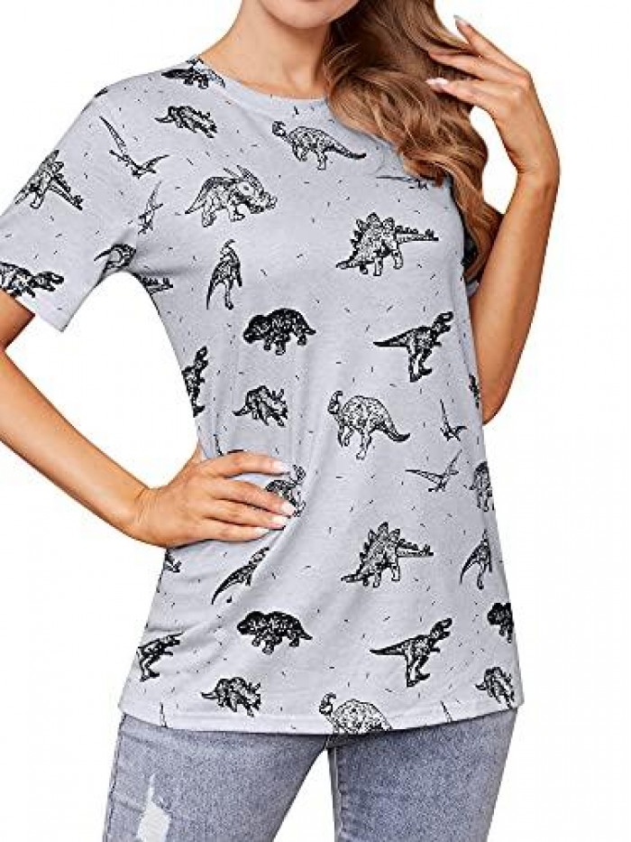 Cute Dinosaur Graphic Prime Tees Ladies Bestie Fun Shirt Blouse Tops 