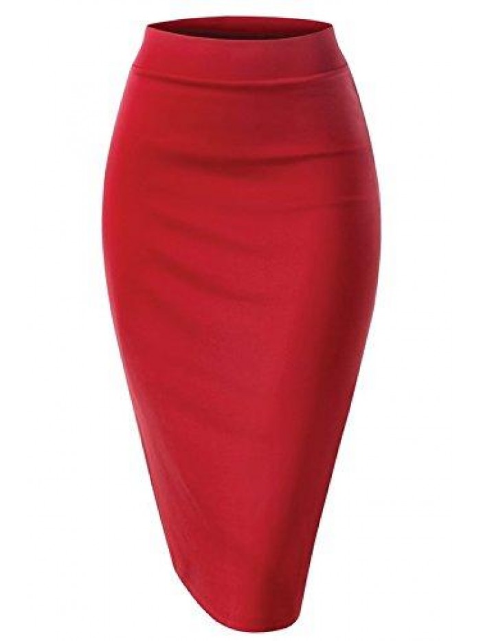 Women's Waist Stretch Bodycon Midi Pencil Skirt 