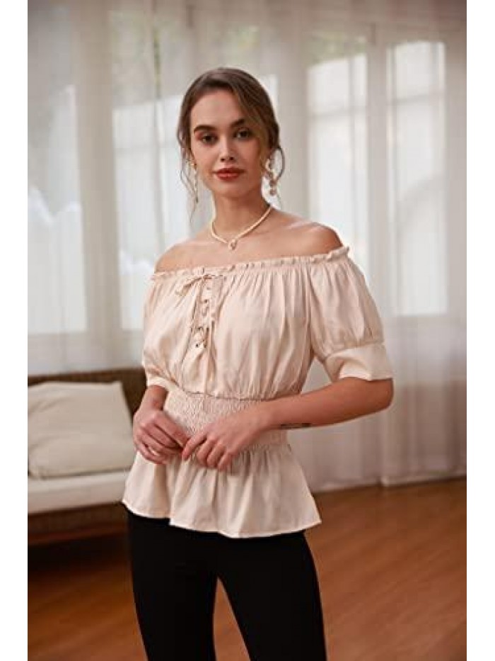 Steampunk Victorian Blouse Half Sleeve Boho Off Shoulder Peasant Tops 