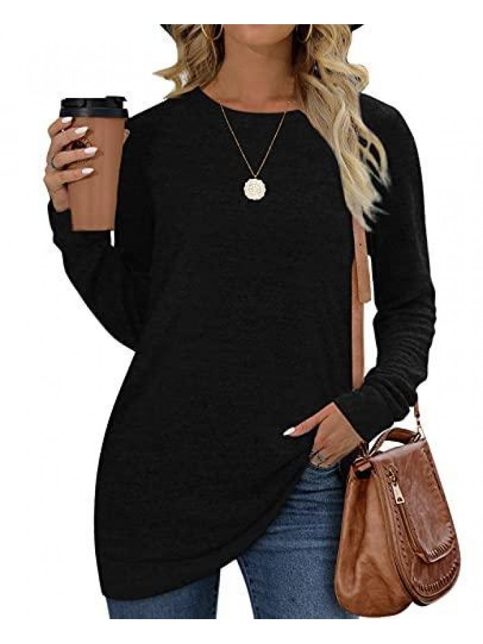 for Women Long Sleeve Crew Neck Plain Fashion Casual Tops 