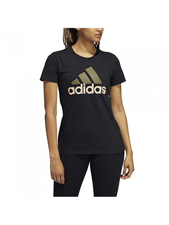 Women's Badge of Sport Tee, Black/Focus Olive/Halo Blush 