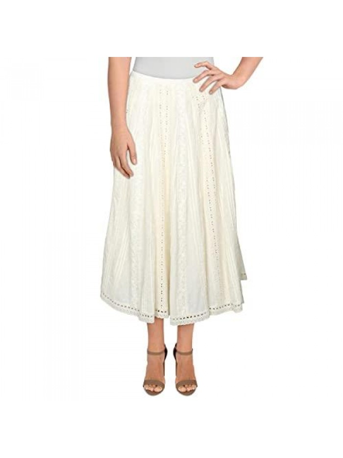 Ralph Lauren Womens Crinkle Eyelet Midi Skirt 