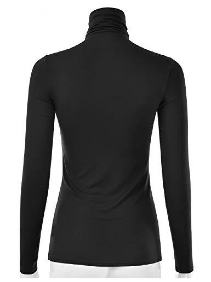 Women's Long Sleeve Turtleneck Lightweight Pullover Slim Shirt Top (S-3XL) 