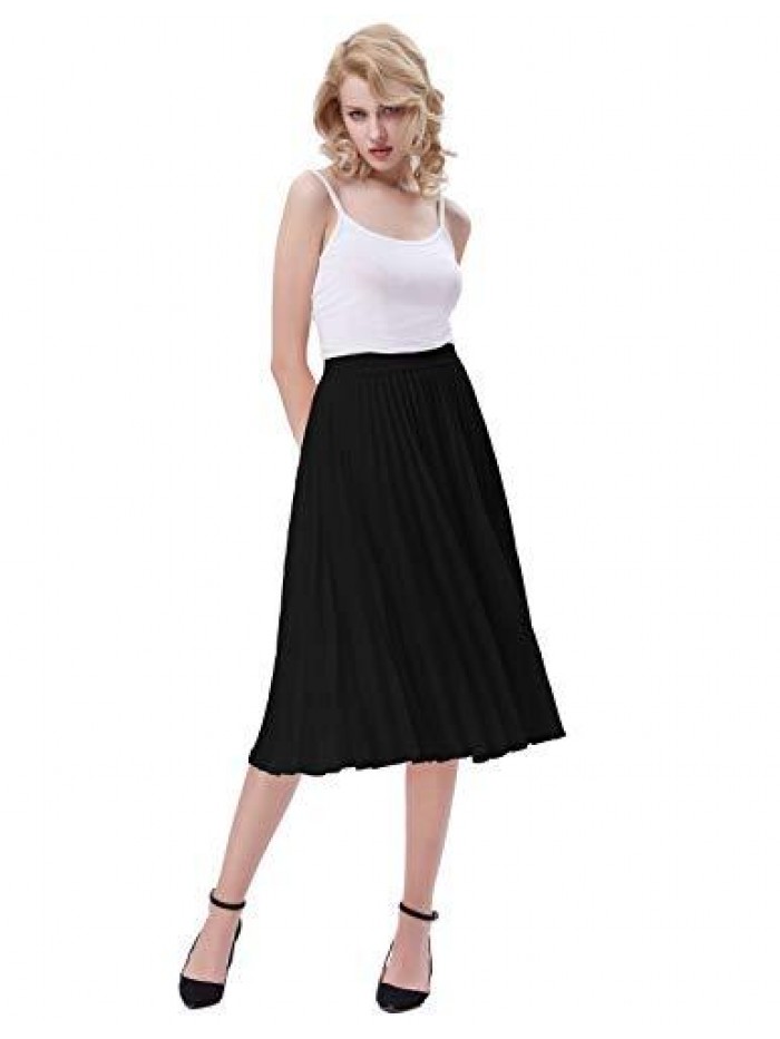 Kasin Women's High Waist Pleated A-Line Swing Skirt KK659 