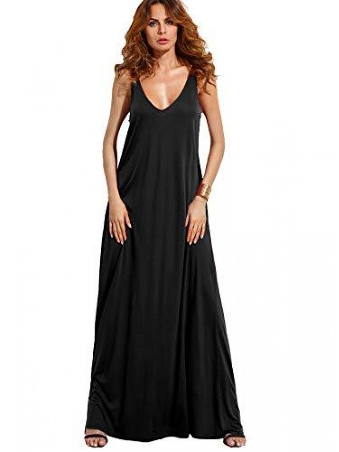 Women's Casual Sleeveless Deep V Neck Summer Beach Maxi Long Dress 