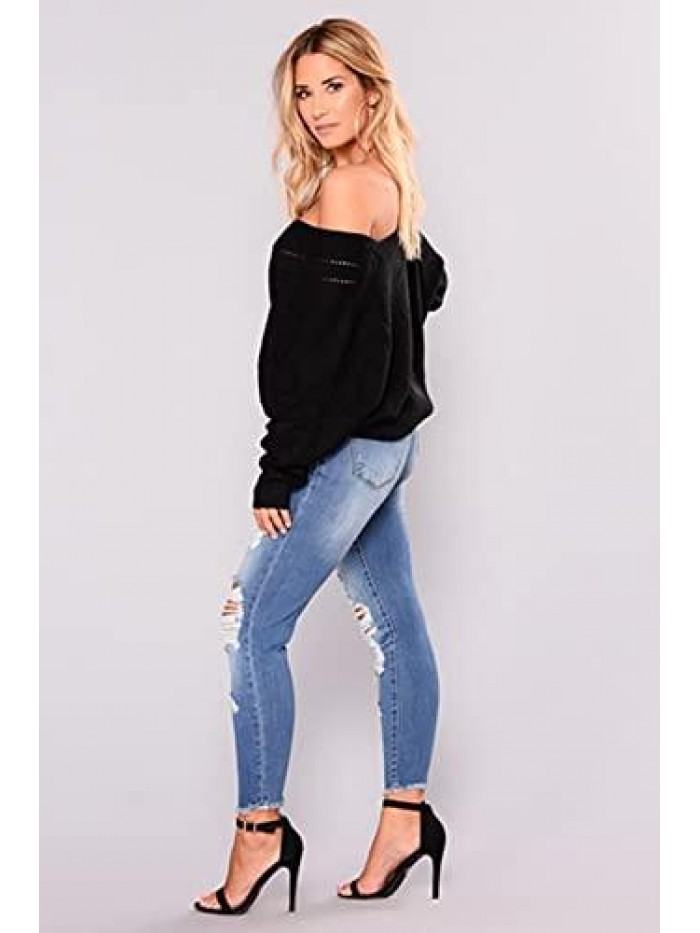 High Waist Skinny Stretch Ripped Jeans Destroyed Denim Pants 