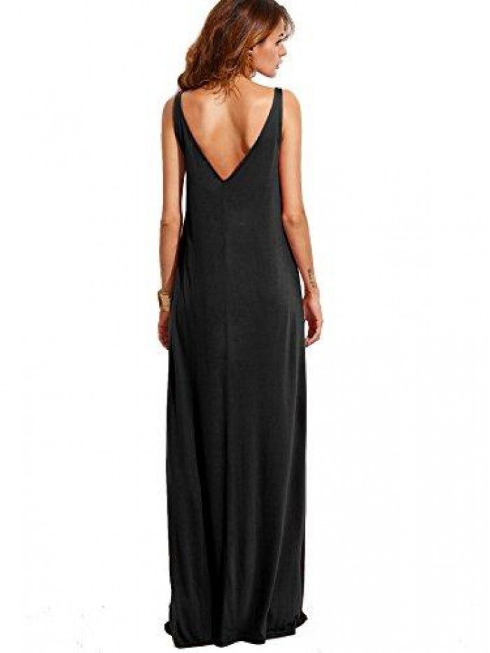 Women's Casual Sleeveless Deep V Neck Summer Beach Maxi Long Dress 