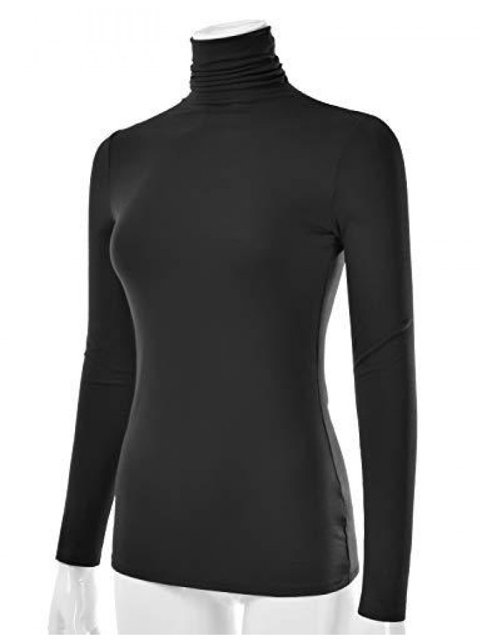 Women's Long Sleeve Turtleneck Lightweight Pullover Slim Shirt Top (S-3XL) 