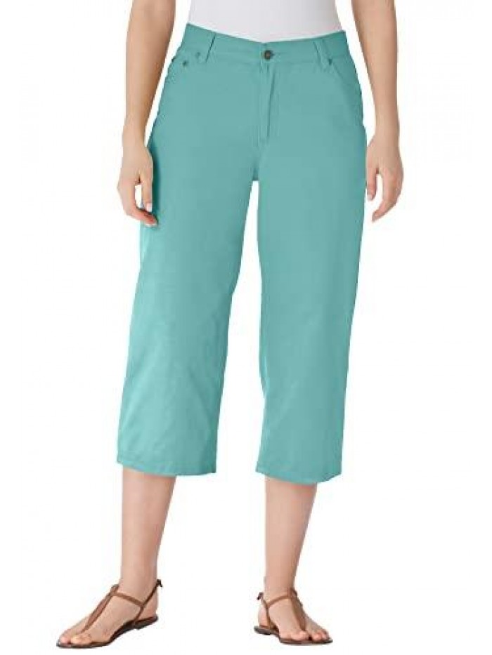 Within Women's Plus Size Back-Elastic Cotton Capri 