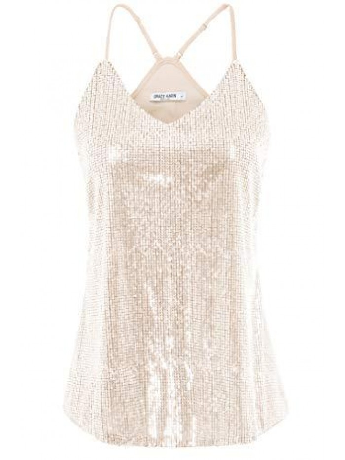 KARIN Women's Sleeveless Sparkle Shimmer Camisole Vest Sequin Tank Tops 