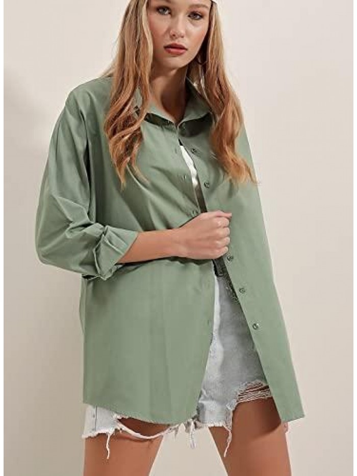 Dressy Blouses Tops, Casual Long Sleeve Loose Fit Button Down Shirts 