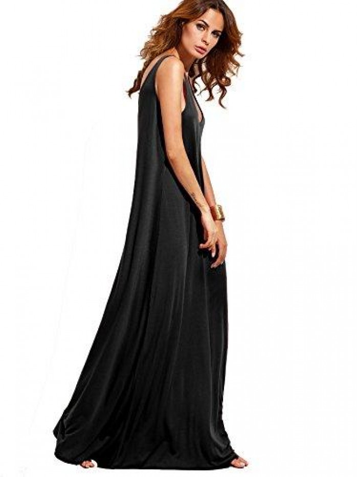 Women's Casual Sleeveless Deep V Neck Summer Beach Maxi Long Dress 