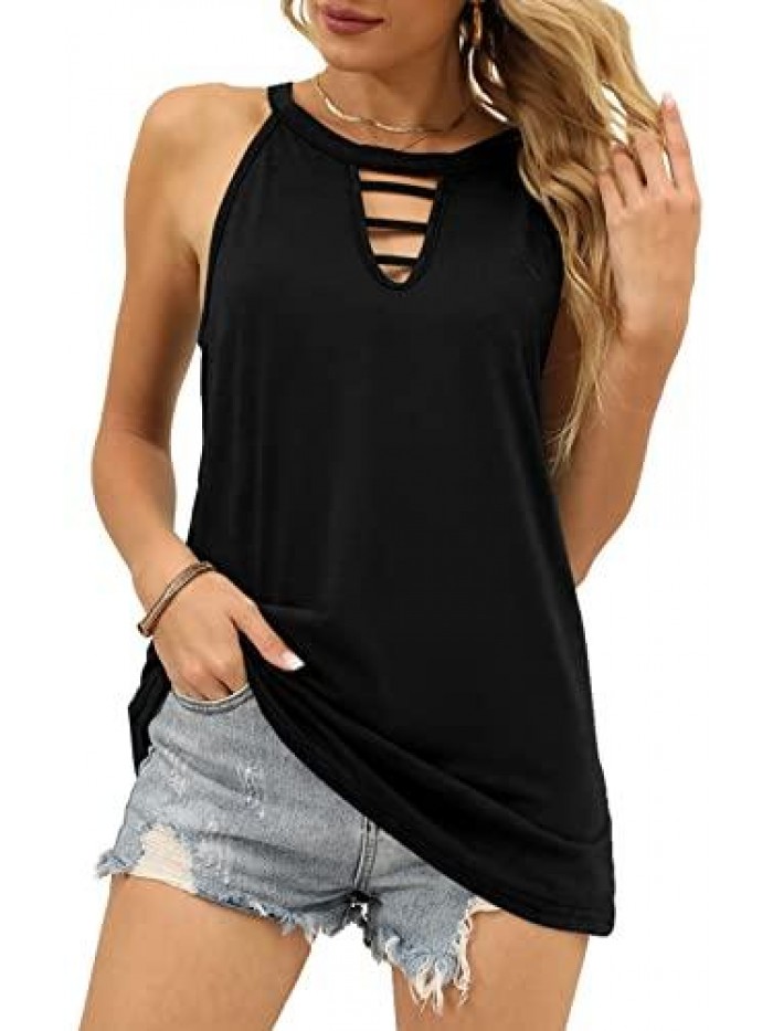 Womens Tank Tops Halter Hollow Out Sexy Summer Sleeveless Cami Tops 