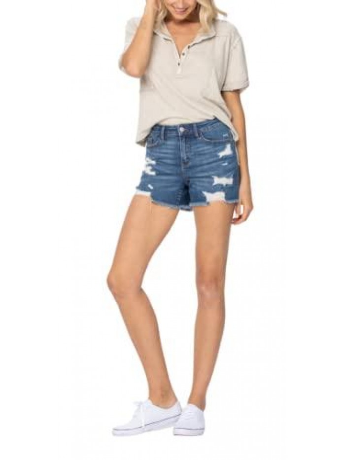 Blue Mid Rise Destroyed Cut-Off Shorts 