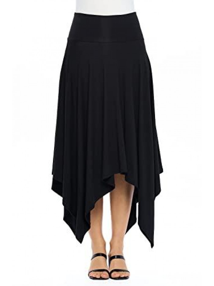 Liev Women's Cascade Asymmetrical Asymmetric High Low Hem Pointed Midi Skirt 