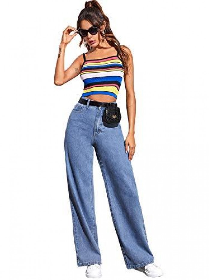 HUX Women's Casual Denim Pants High Waisted Wide Leg Jeans 