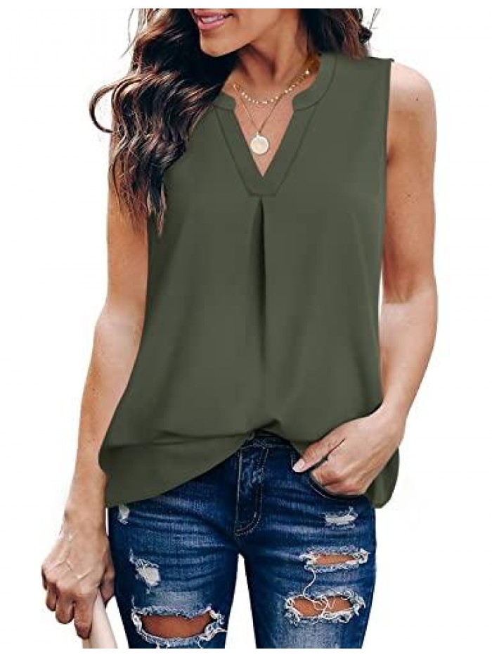 Women's Summer Tank Blouse Casual V Neck Sleeveless Tunic Top Shirt 