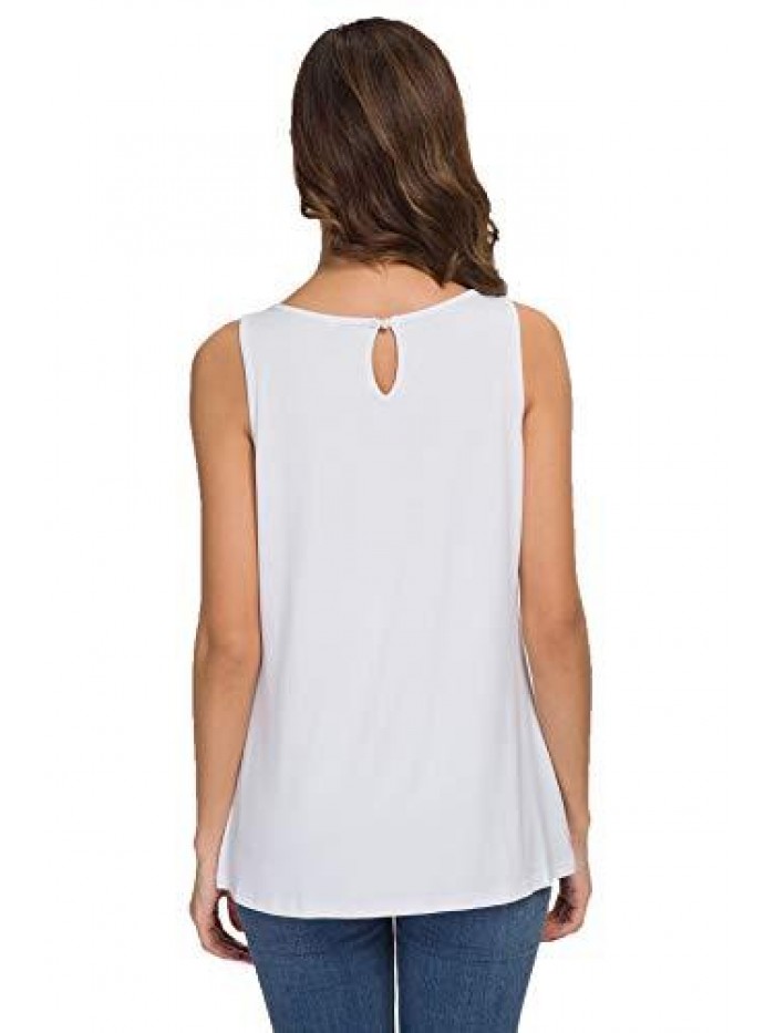 Women's Summer Sleeveless Pleated Back Closure Casual Tank Tops 